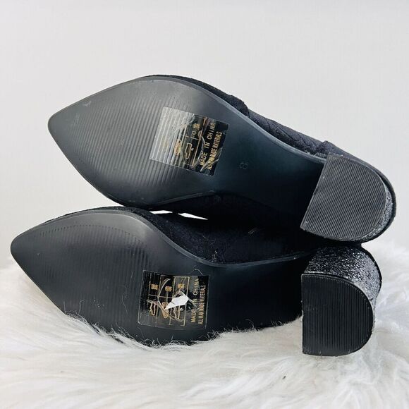 🎉Clearance🎉YOKI Black Velvet & Rhinestone Studded Black Heel Ankle Boots Sz 8 - Picture 6 of 9